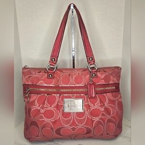 Coach Poppy Pink Signature C Glam Tote Shoulder Bag 15389